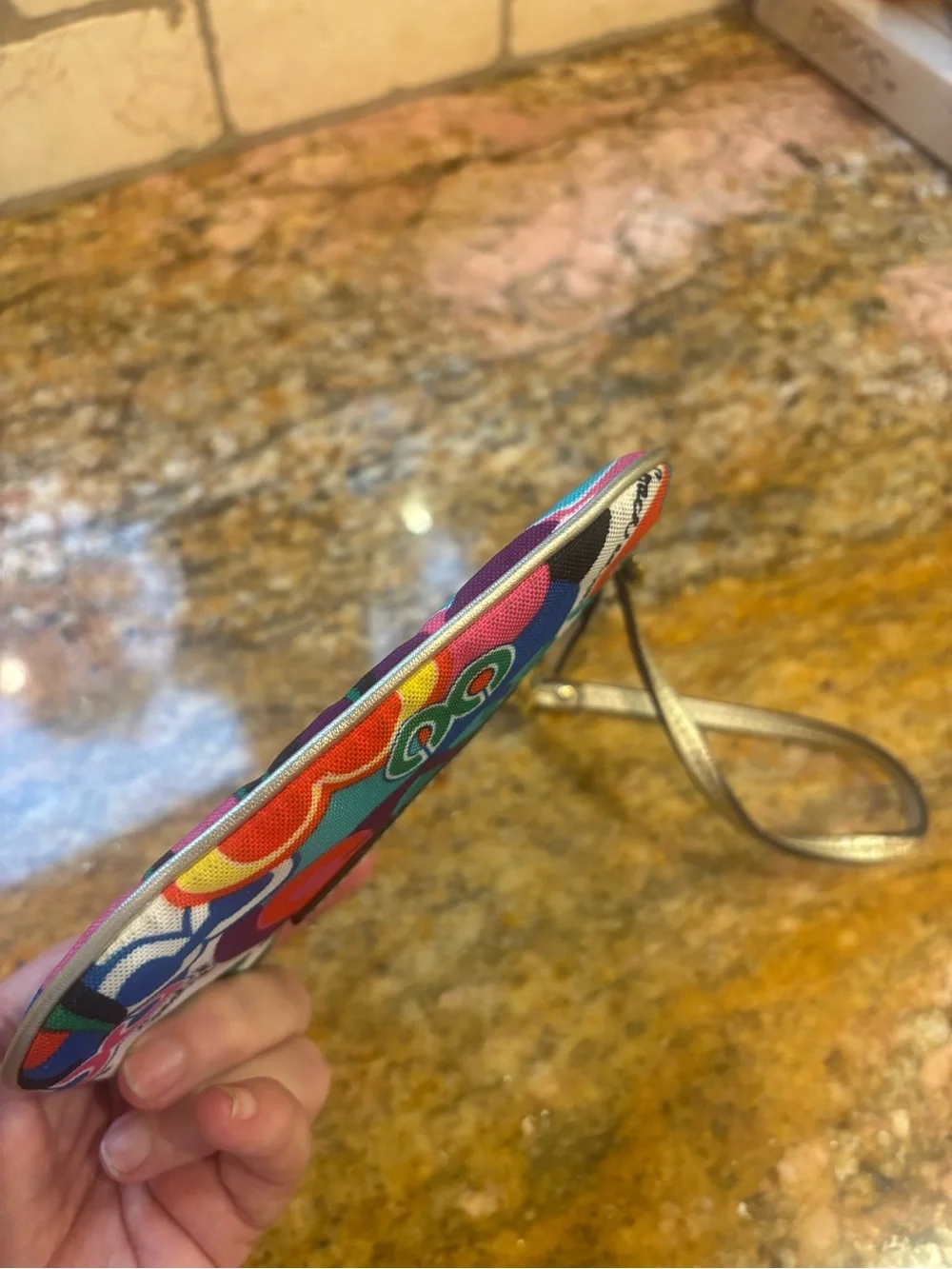 Coach Poppy Multicolor Graphic Signature Wristlet in Gold Trim